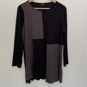 Comfy USA Long Sleeve Lagenlook Patchwork Tunic 3/4 Top Modal Grey Black Small